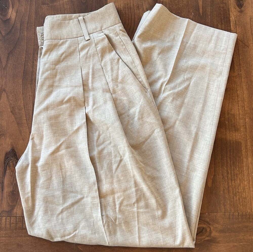 The Frankie Shop Wool Blend Pleated Tailored Trousers Beige Medium - Picture 2 of 8